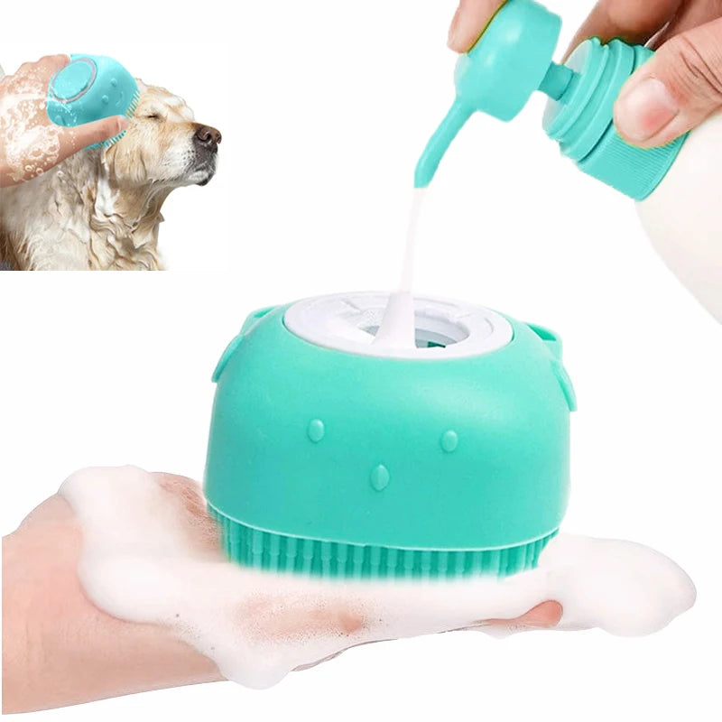 Spazzola Massaggiante 2-in-1 con Dispenser Shampoo per Cani e Gatti