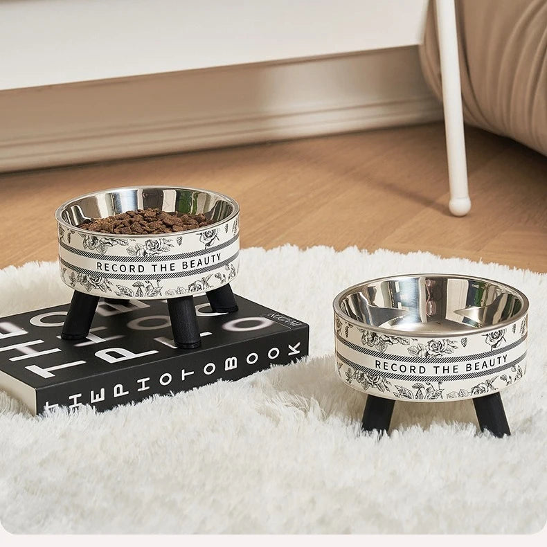 Ciotola Rialzata Luxury "Record the Beauty" – Design Ergonomico in Acciaio Inox e Ceramica Style