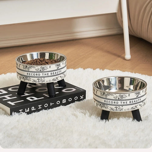 Ciotola Rialzata Luxury "Record the Beauty" – Design Ergonomico in Acciaio Inox e Ceramica Style