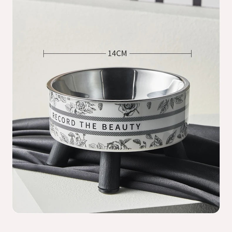 Ciotola Rialzata Luxury "Record the Beauty" – Design Ergonomico in Acciaio Inox e Ceramica Style