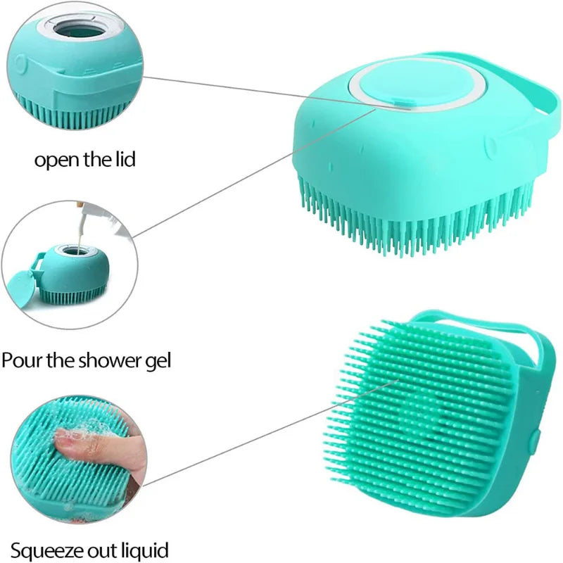 Spazzola Massaggiante 2-in-1 con Dispenser Shampoo per Cani e Gatti