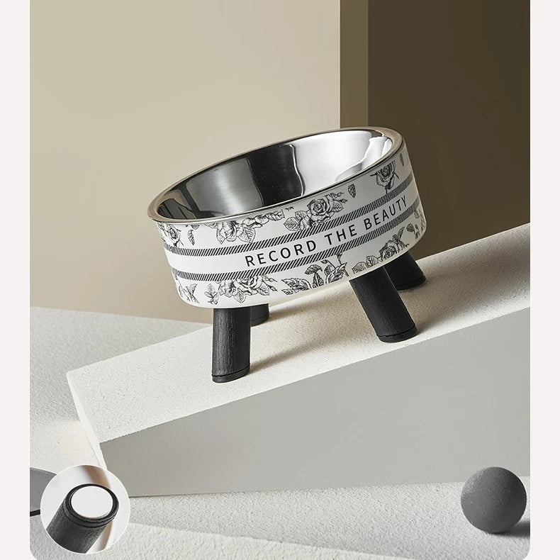 Ciotola Rialzata Luxury "Record the Beauty" – Design Ergonomico in Acciaio Inox e Ceramica Style