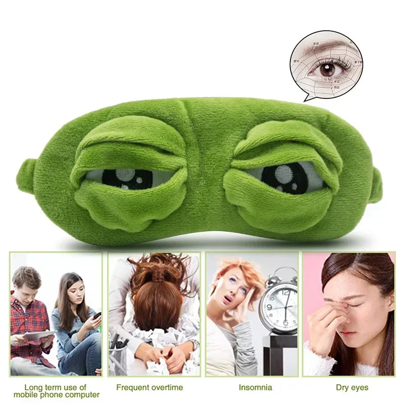Mascherina per Dormire 3D Sad Frog – Mascherina Notte Morbida e Divertente