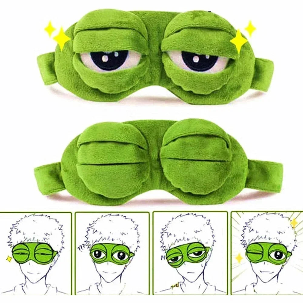 Mascherina per Dormire 3D Sad Frog – Mascherina Notte Morbida e Divertente