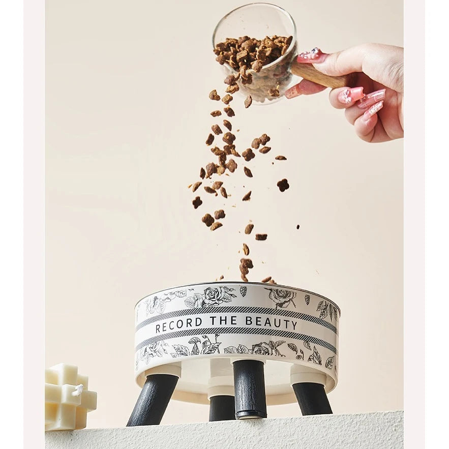 Ciotola Rialzata Luxury "Record the Beauty" – Design Ergonomico in Acciaio Inox e Ceramica Style